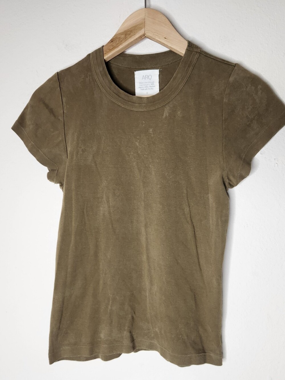 ARQ Womens Medium Green Organic Cotton Thick Short Sleeve Shirt